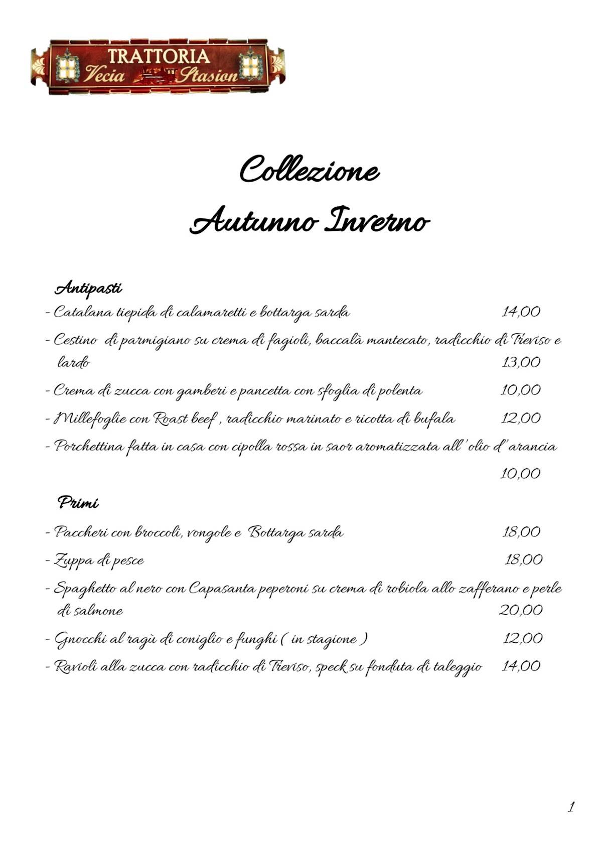 Menu di Trattoria Vecia Stasion 