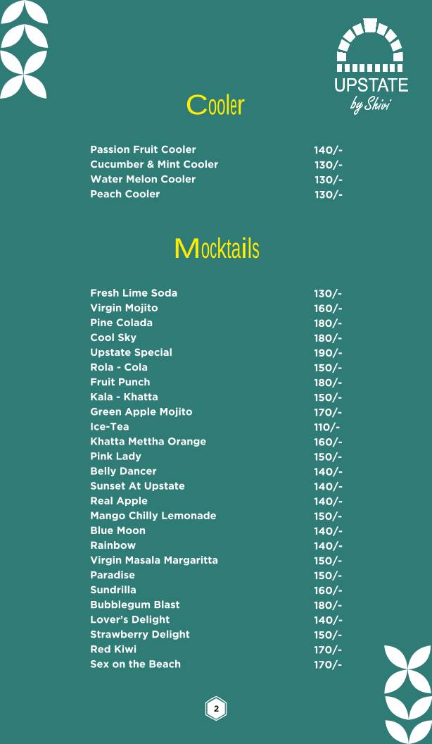 UPSTATE BY SHIVI menu