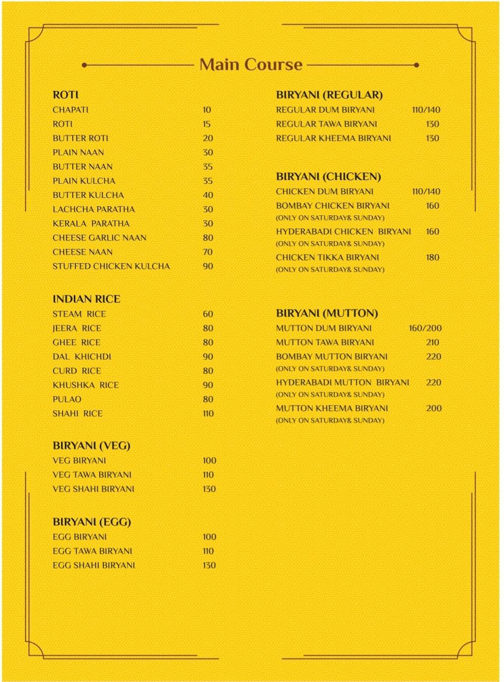Urban Shalimar menu