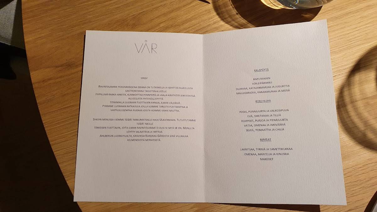 Menu at Restaurant VÅR, Porvoo