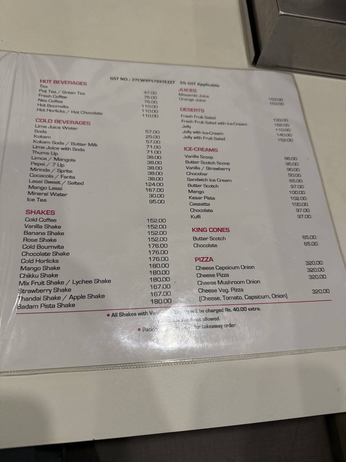 Vaishali Restaurant menu