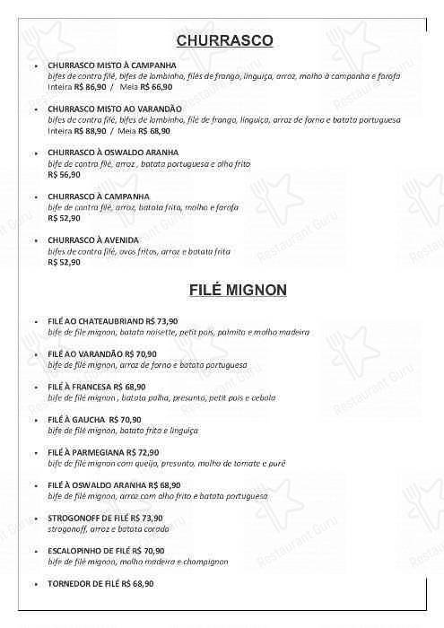 Varandão cardápio