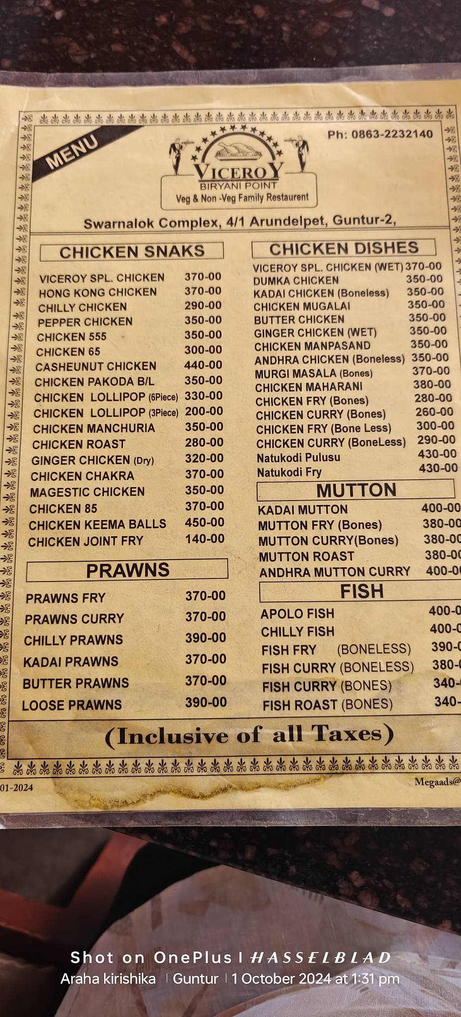 Viceroy Biryani Point menu