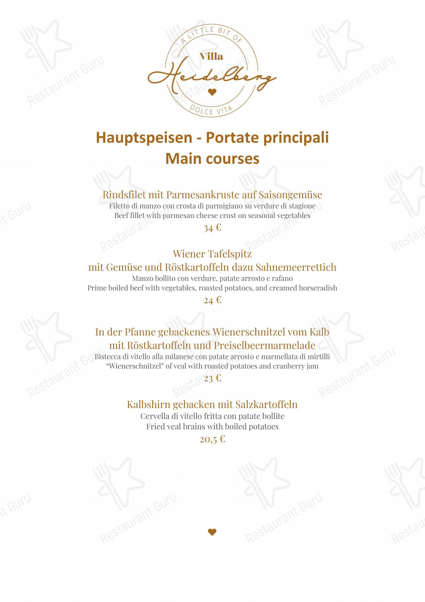 Menu bar per Ristorante Heidelberg in Merano