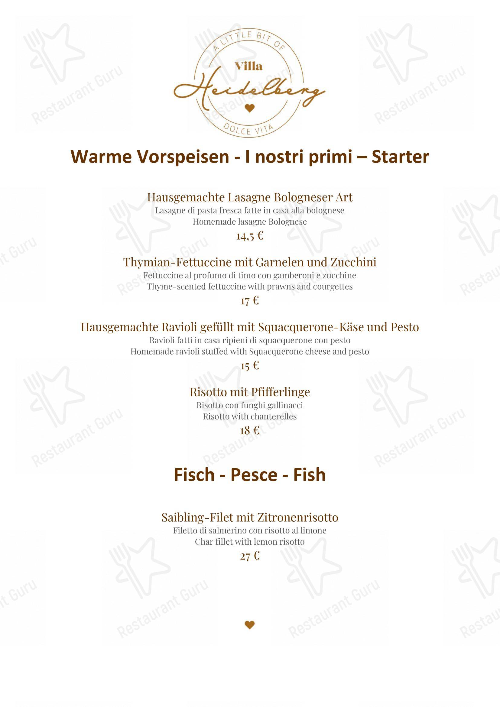 Menu per Ristorante Heidelberg in Merano