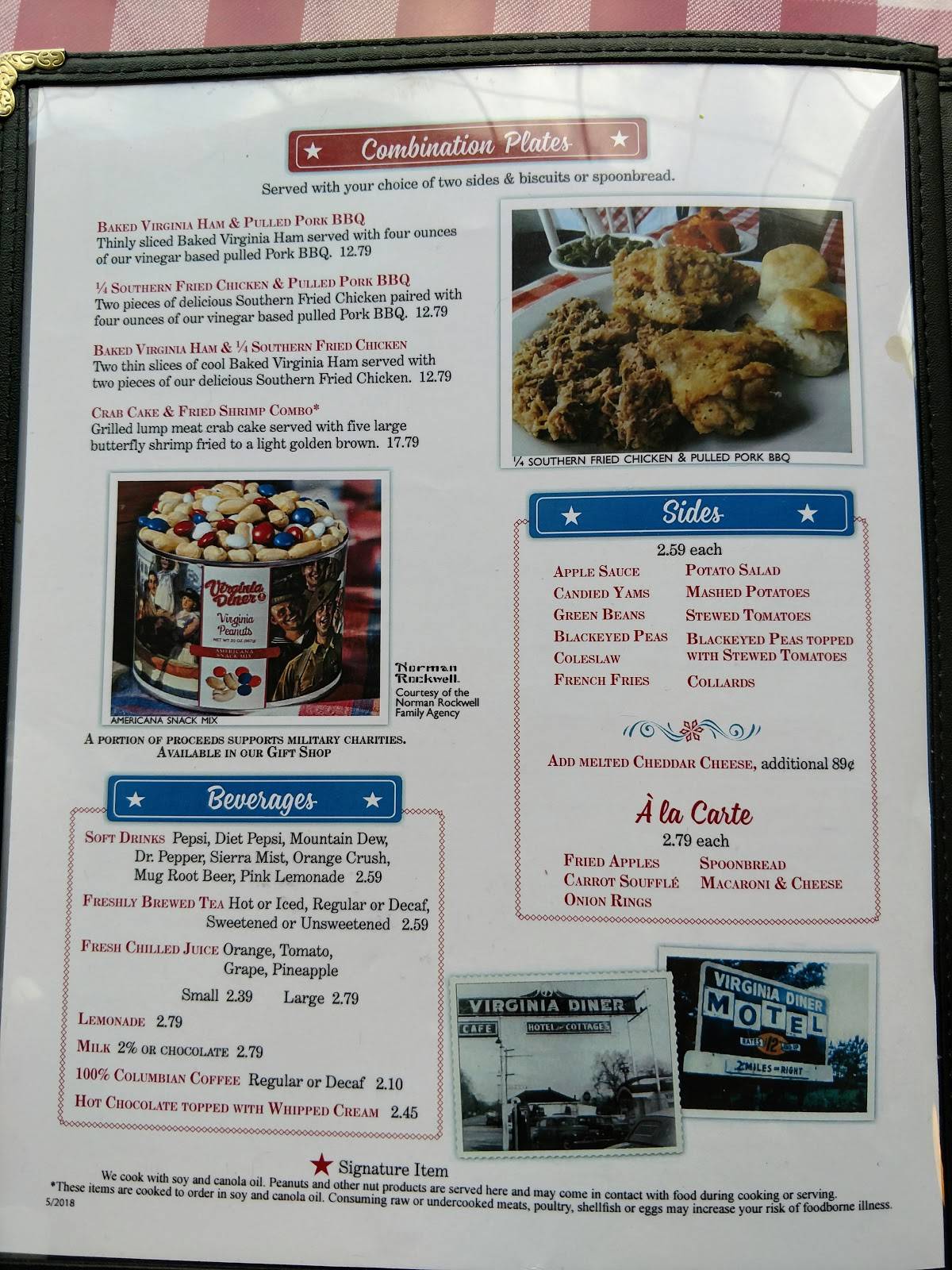 Menu at Virginia Diner restaurant, Wakefield, 408 County Dr