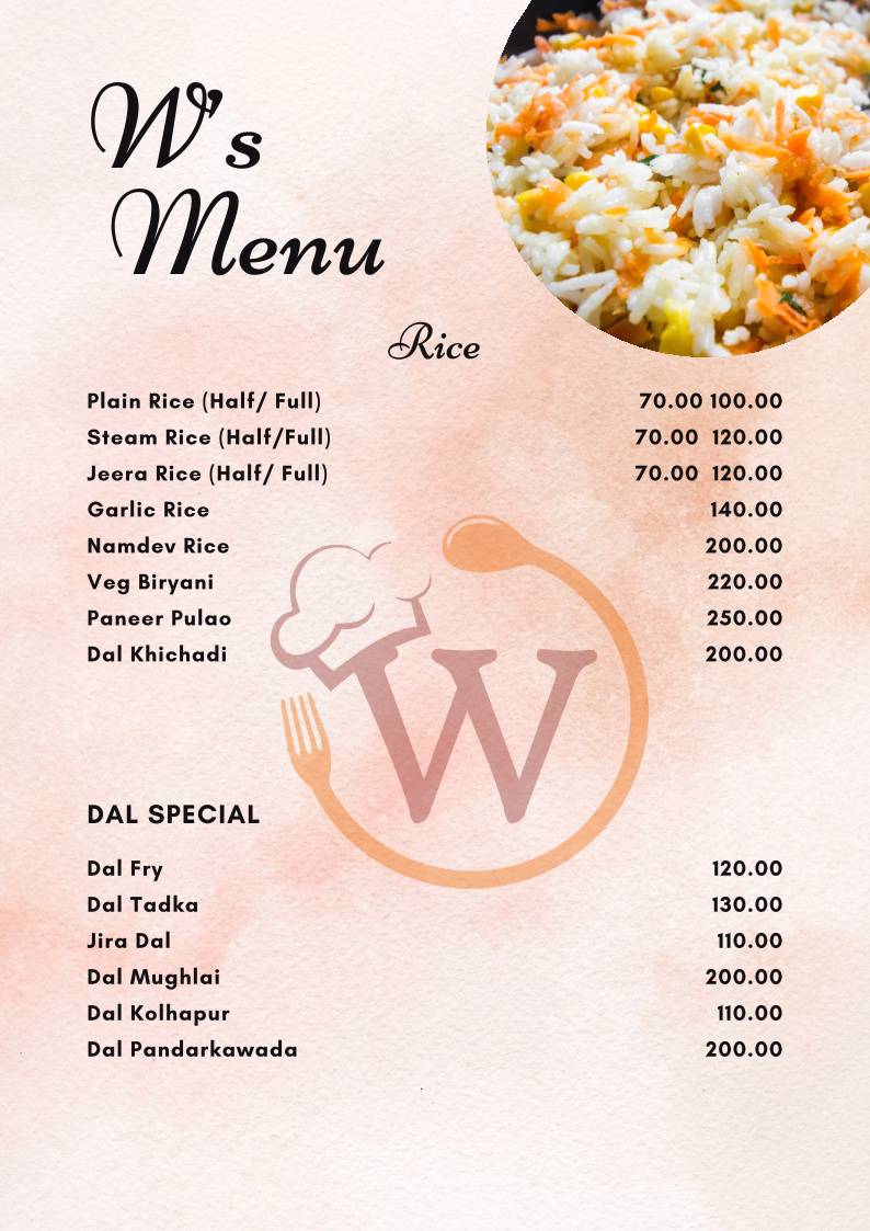 W Restaurant menu