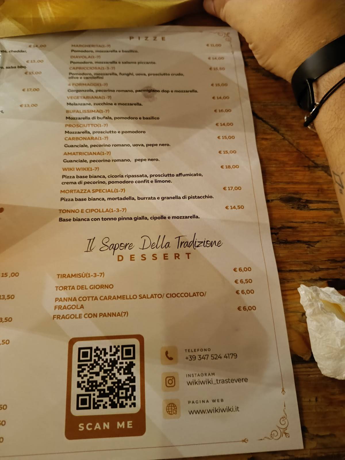 Menu de Pastamore Trastevere
