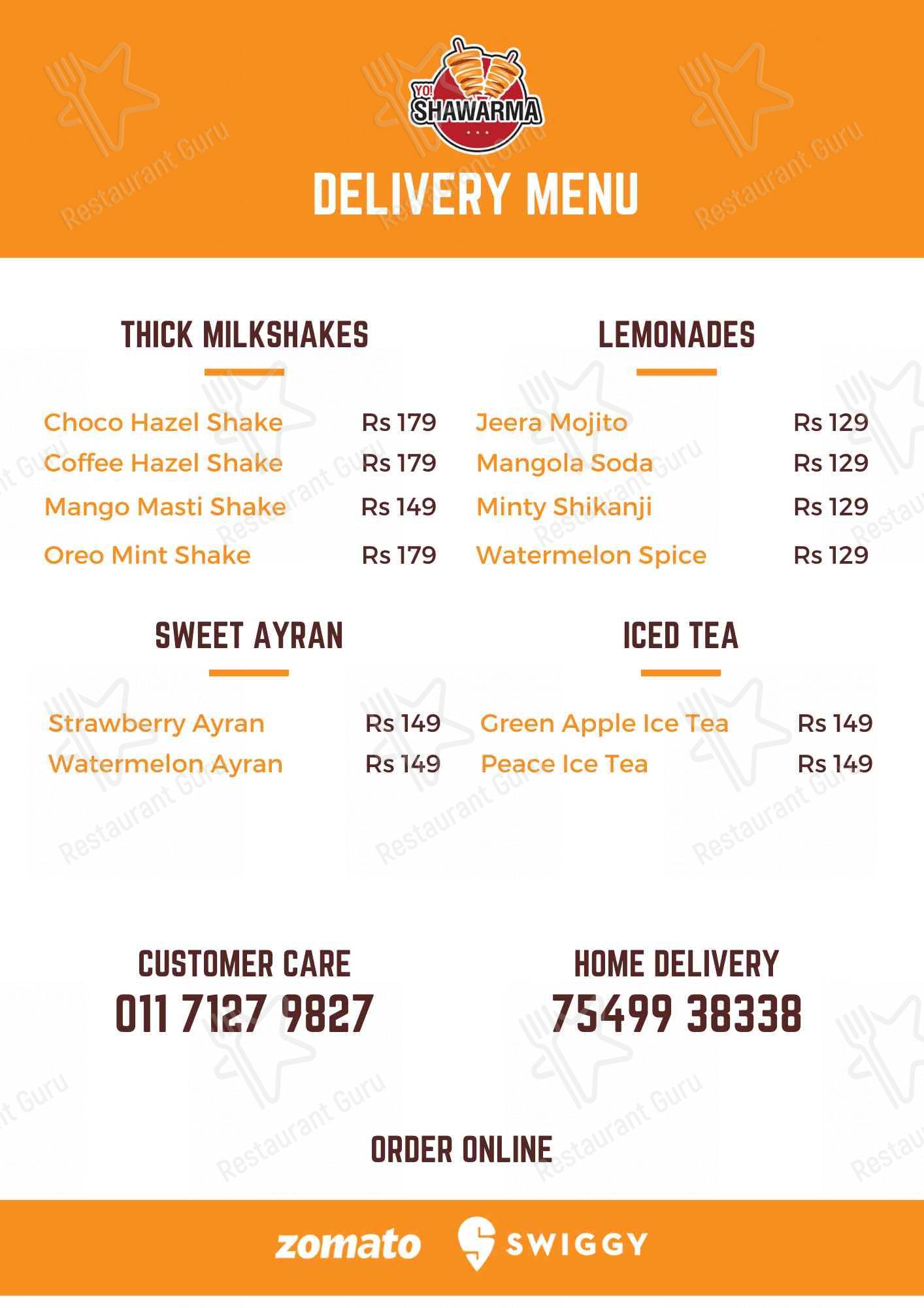 Yo Shawarma menu