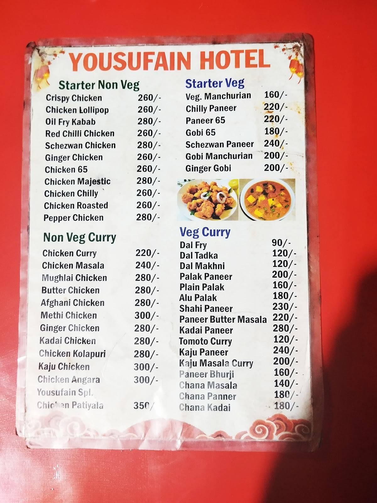 Yousufain Dhaba menu