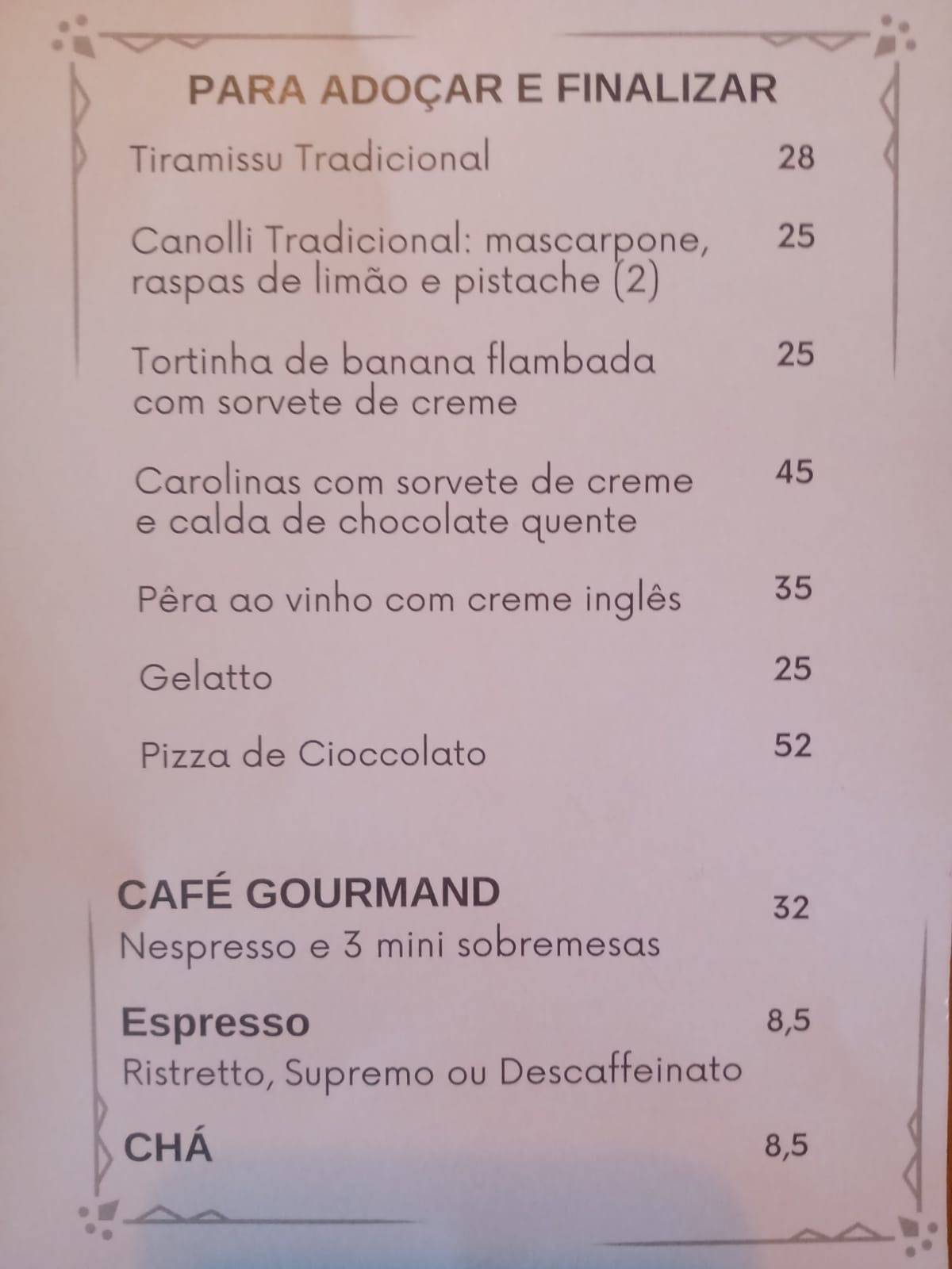 Zizzi bar e cucina cardápio