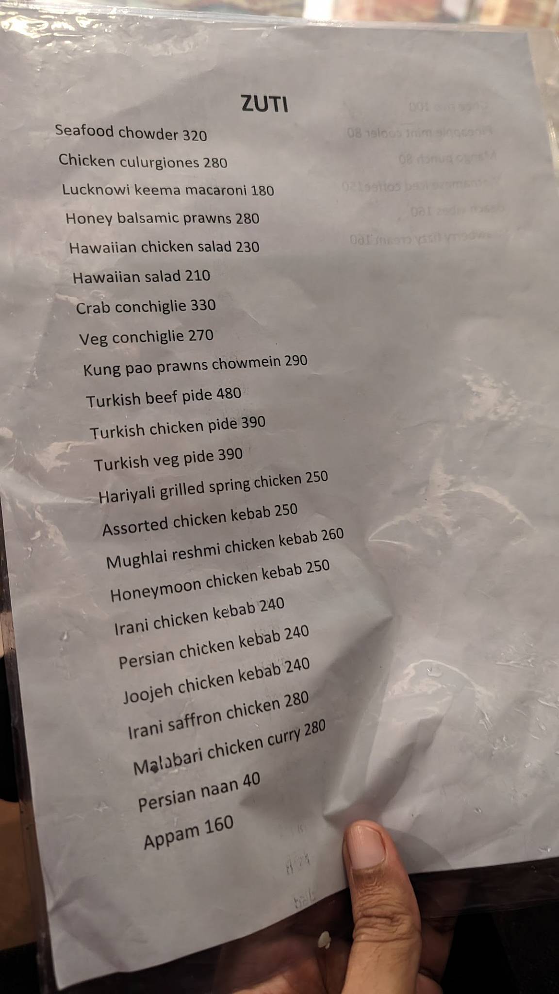 Zuti beachcafe menu