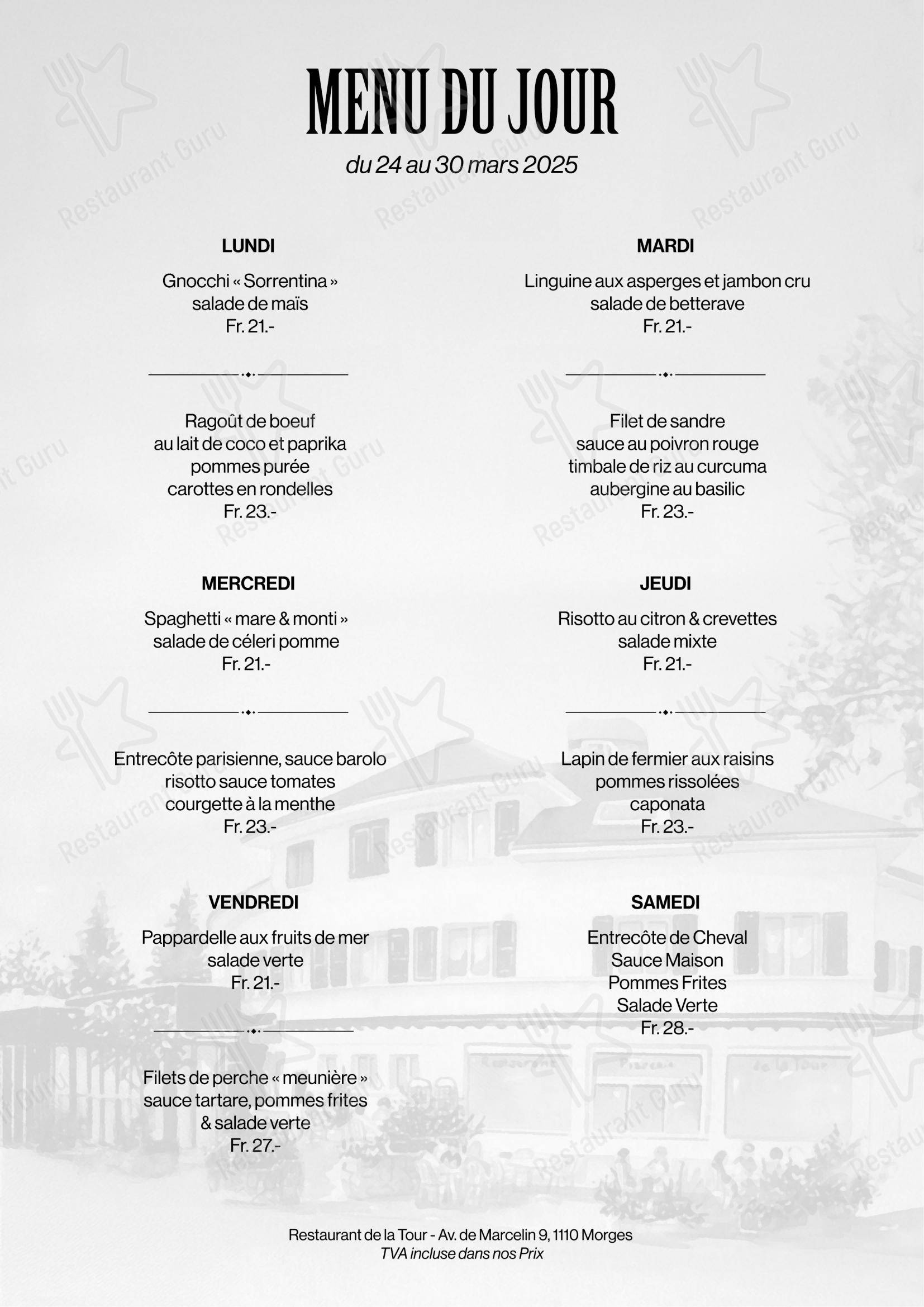 Menu di Restaurant de la Tour
