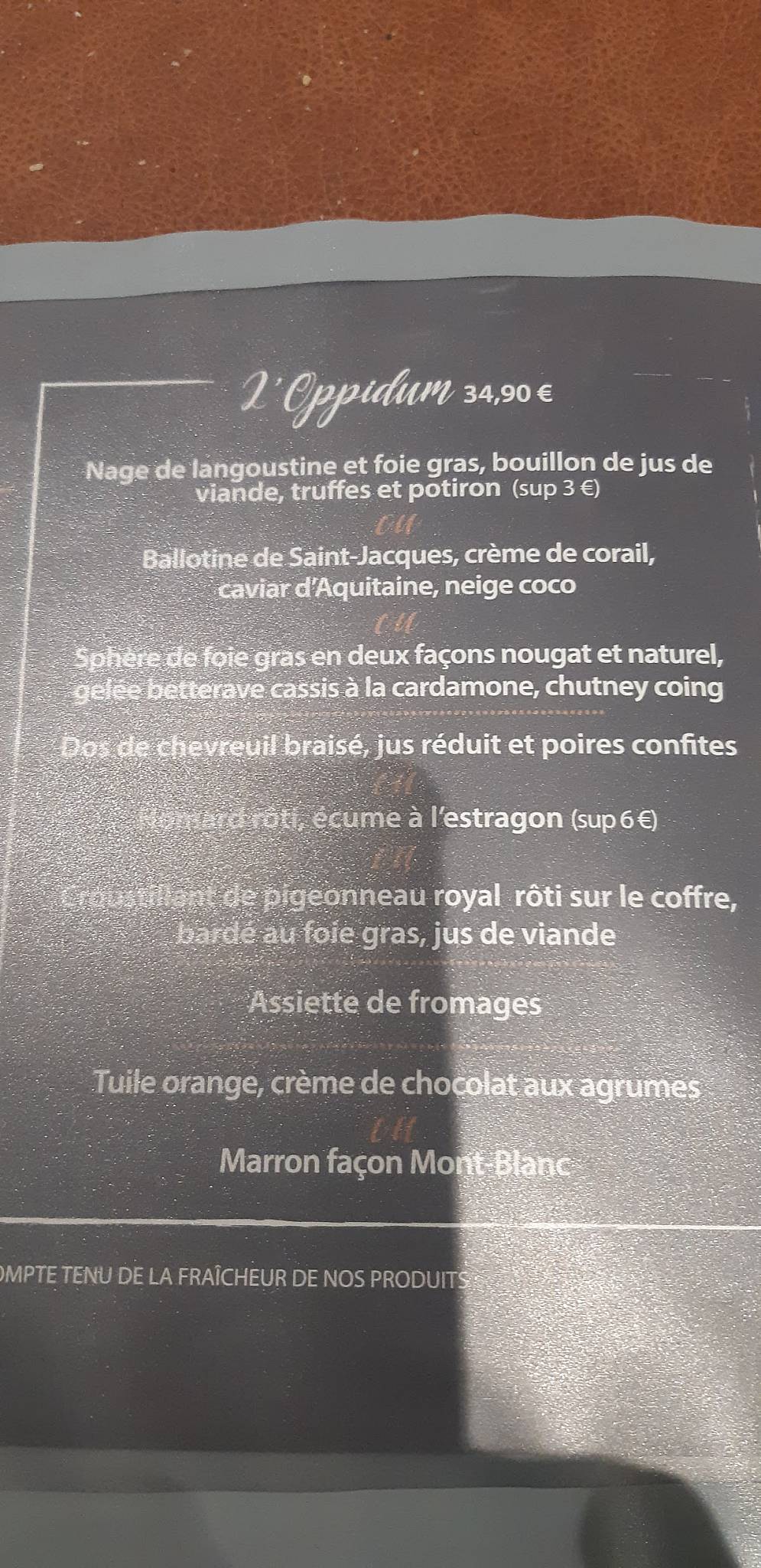 Restaurant de la Tour Montady menu