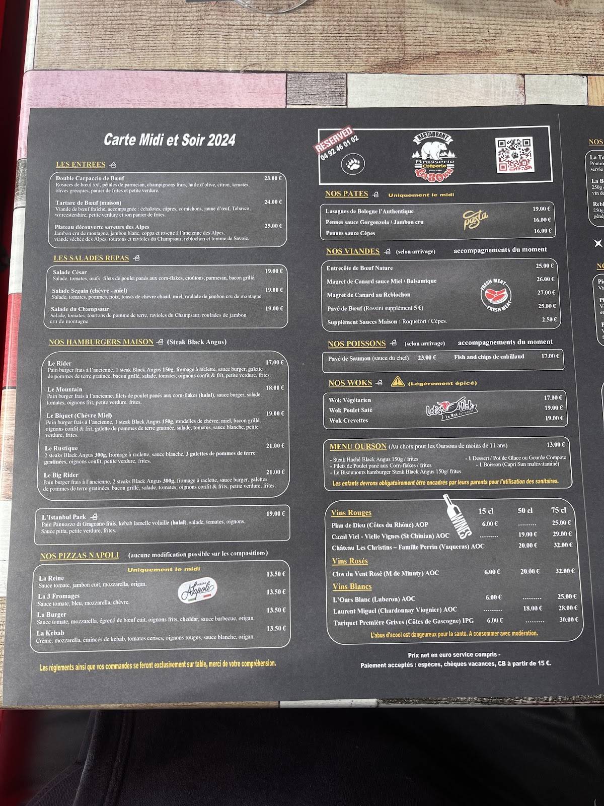 Menu de Restaurant les 3 Ours
