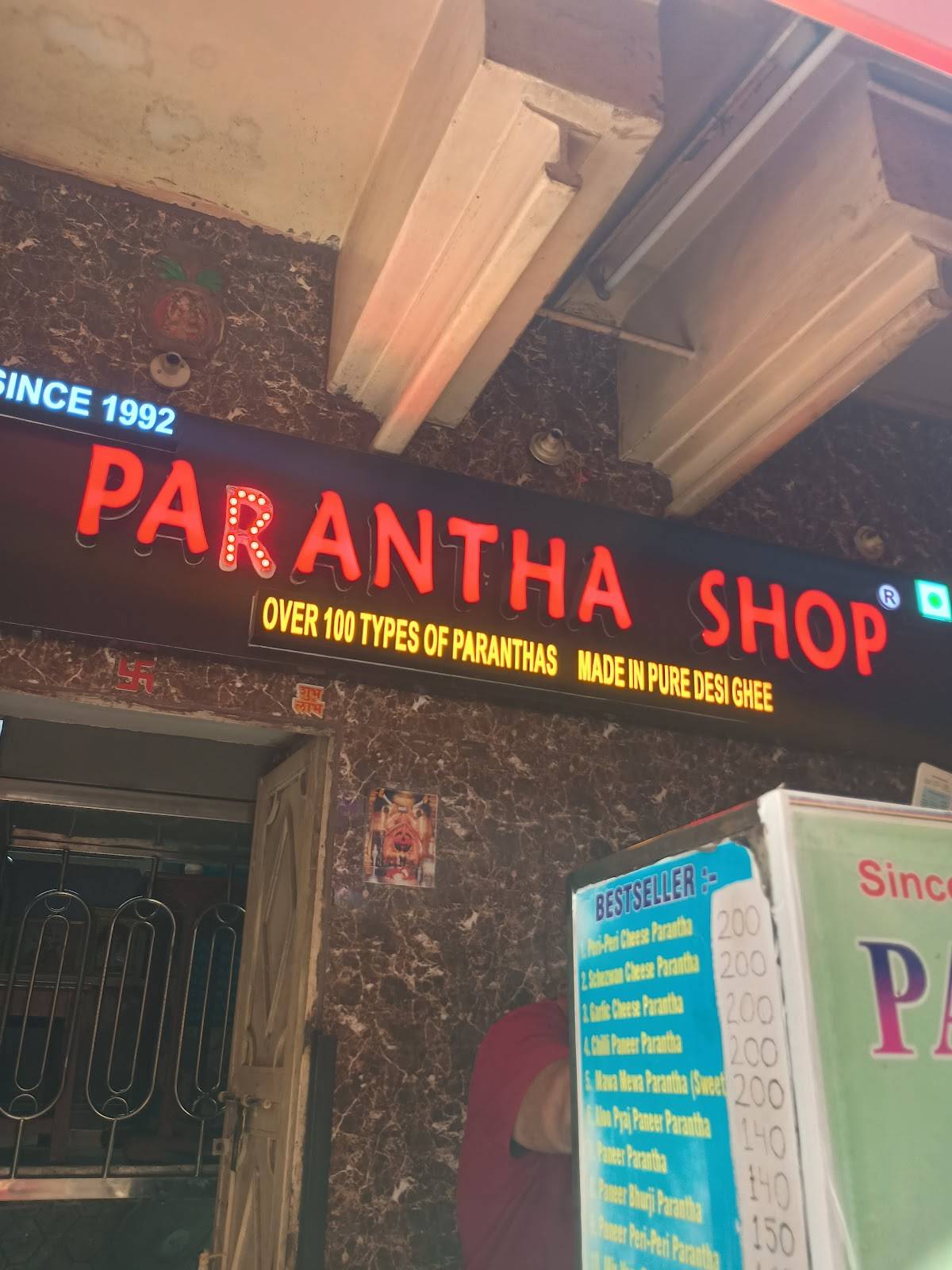 paratha shop menu
