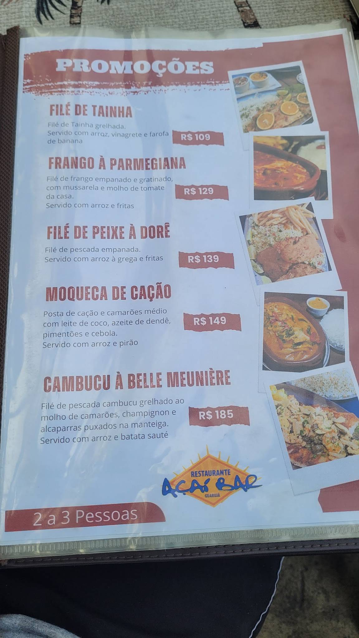 Restaurante Açaí Bar Guarujá cardápio