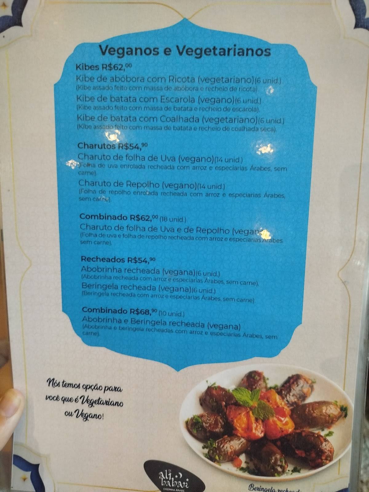 Restaurante Alibabar Cozinha Árabe em Santana cardápio