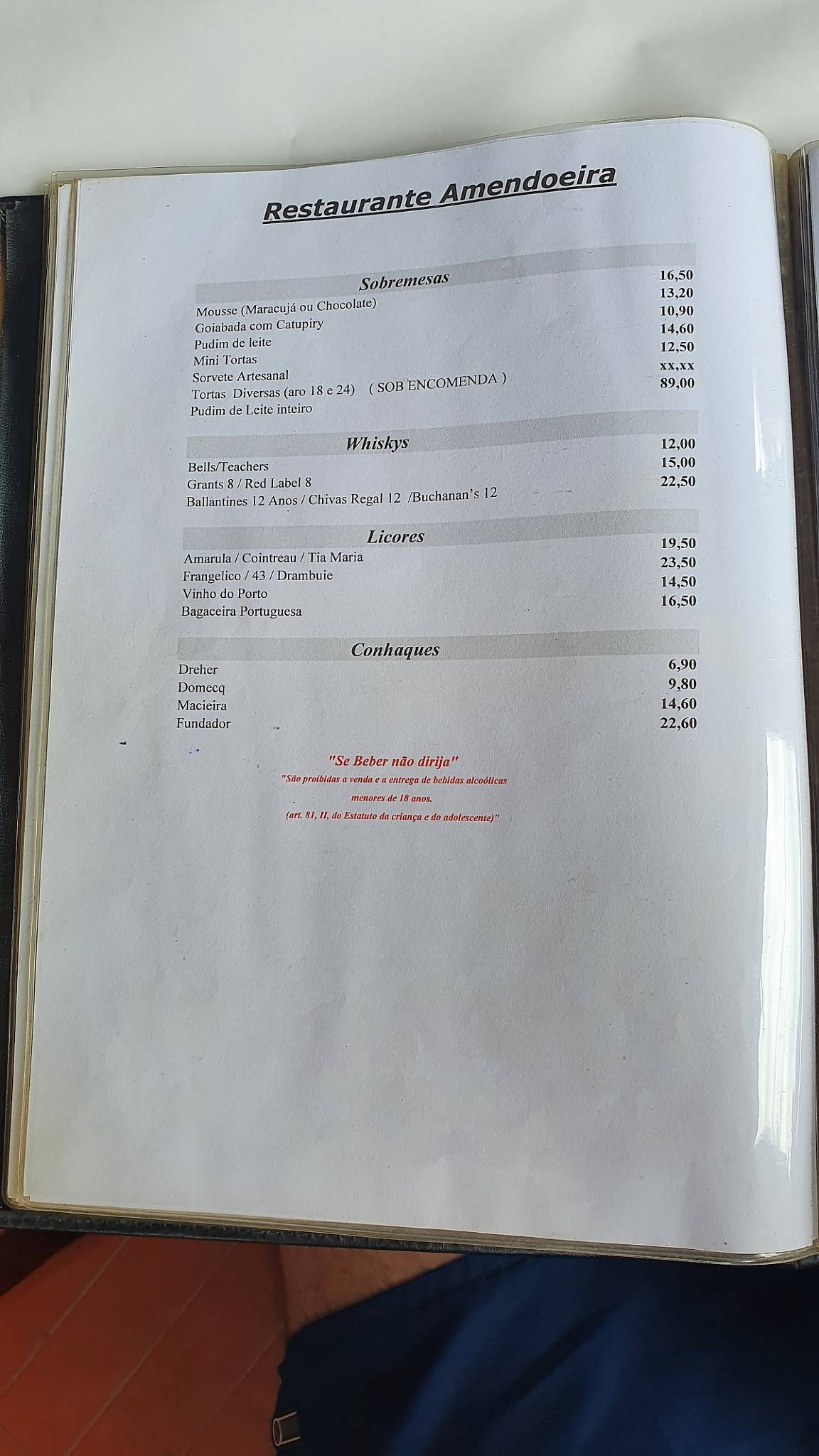 Restaurante Amendoeira cardápio