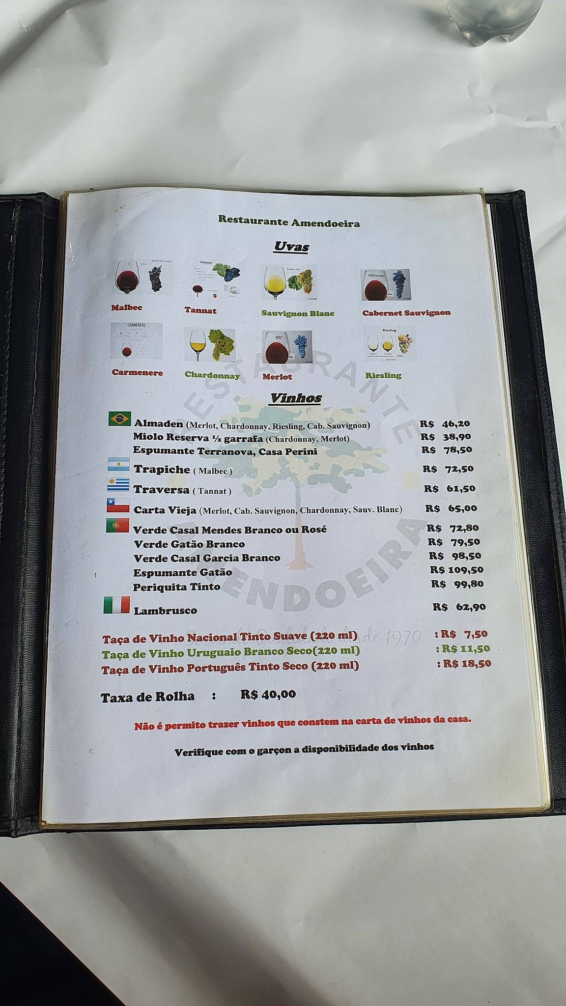 Restaurante Amendoeira cardápio
