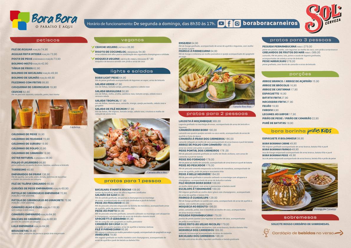 Restaurante Bora Bora Carneiros cardápio