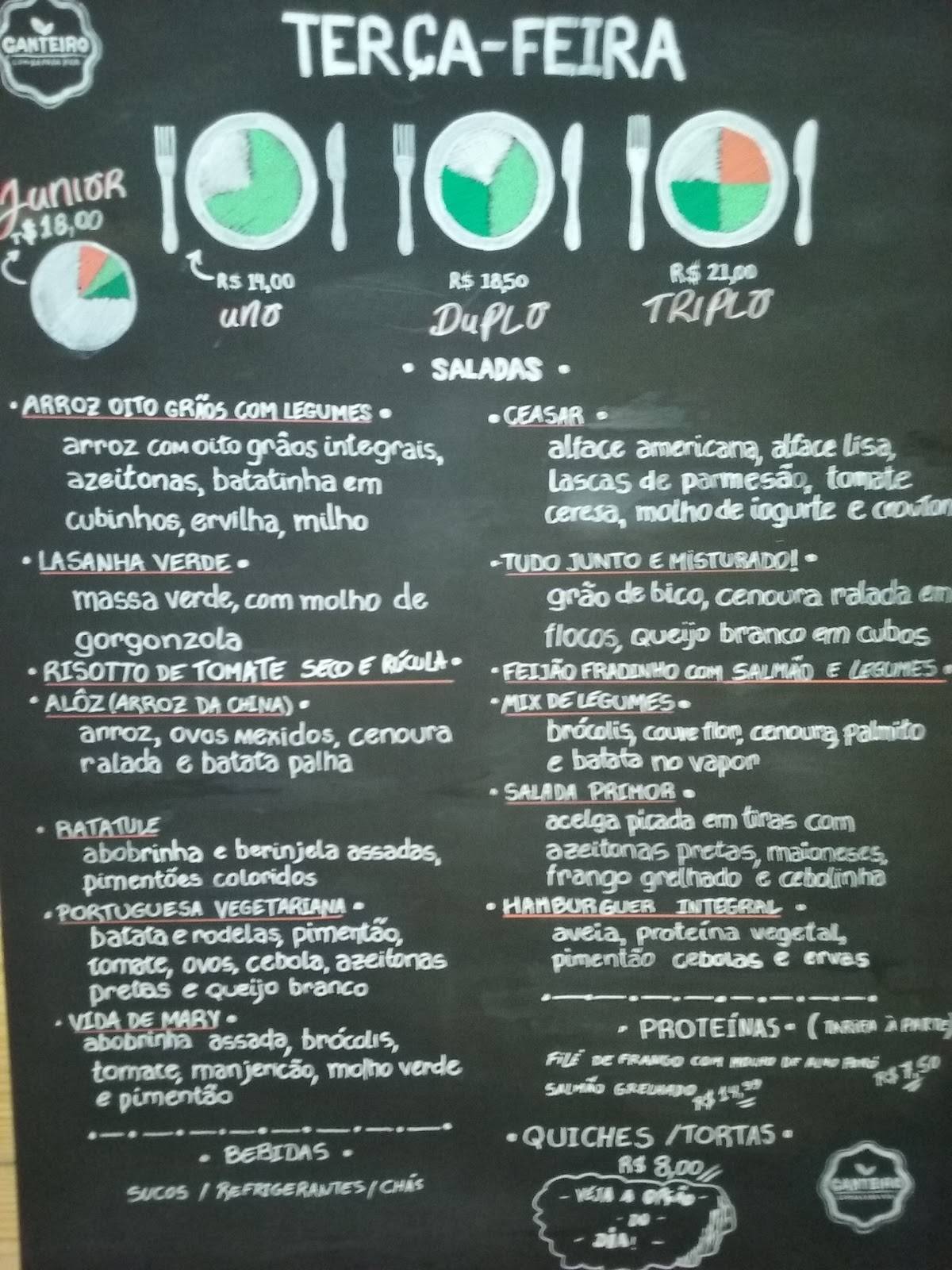 Restaurante Canteiro cardápio