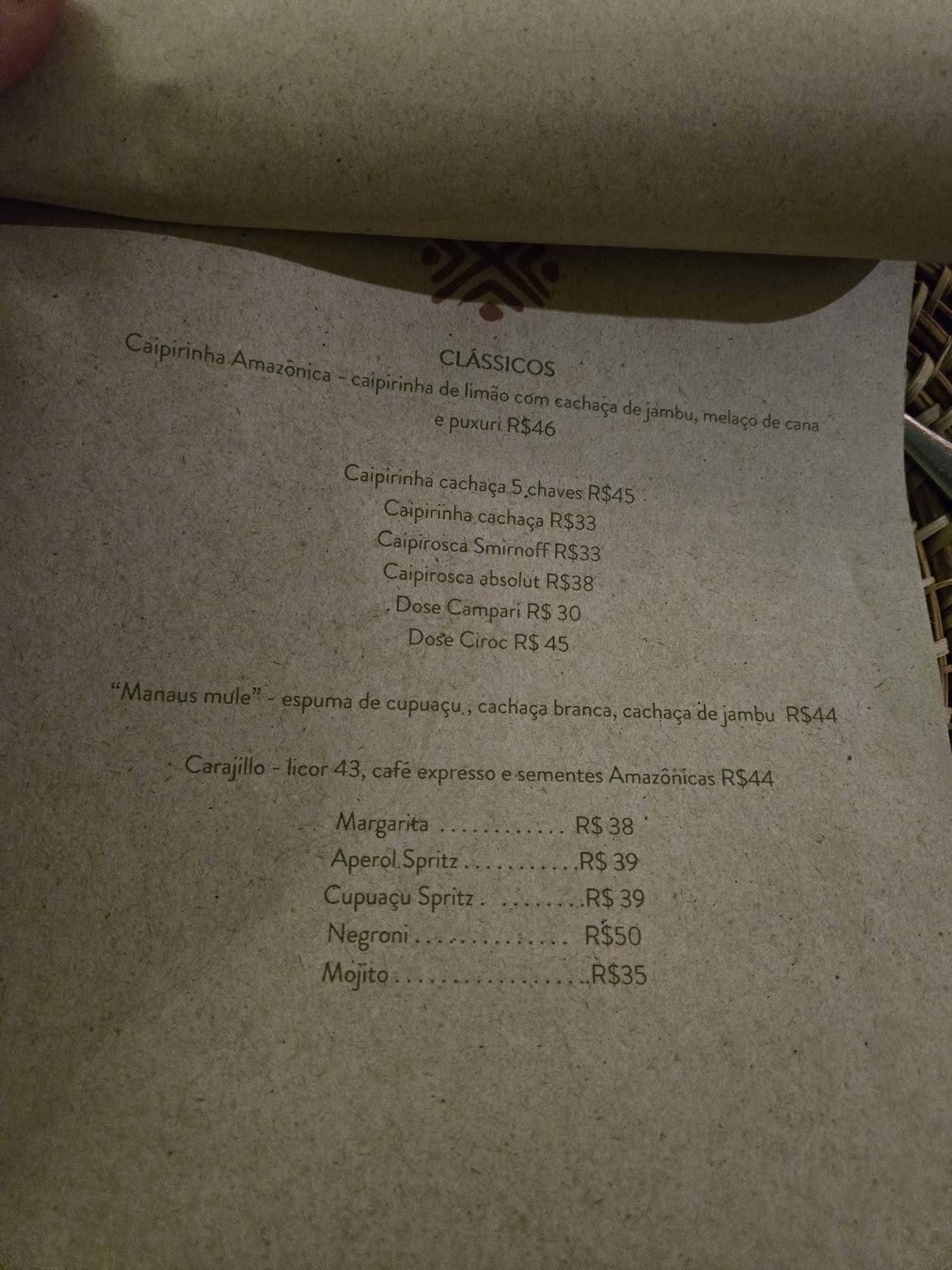 Restaurante Caxiri Manaus cardápio