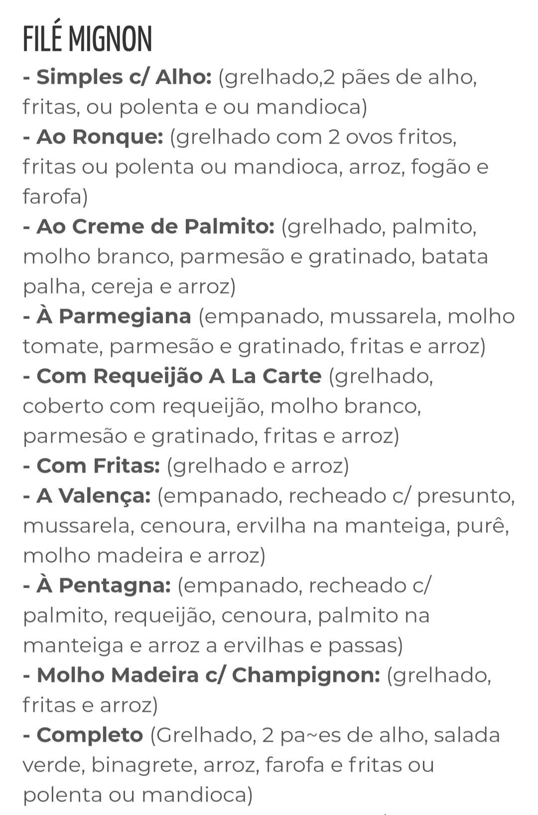 Restaurante Morro do Ronque cardápio