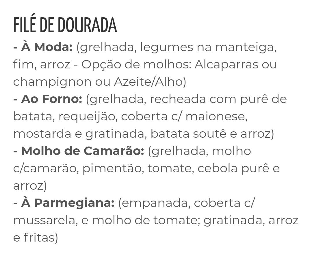 Restaurante Morro do Ronque cardápio