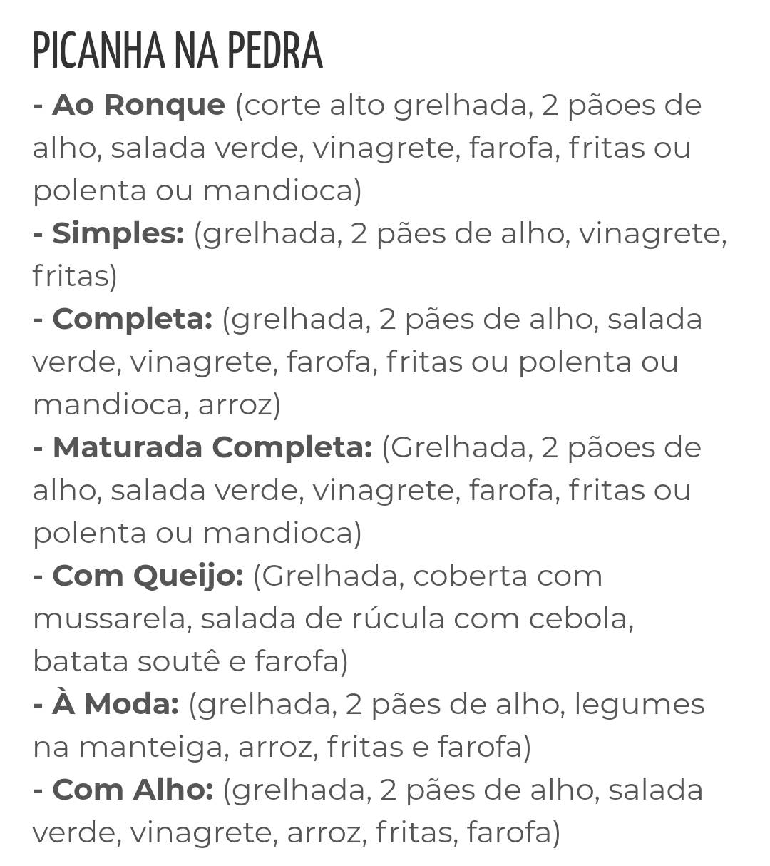 Restaurante Morro do Ronque cardápio