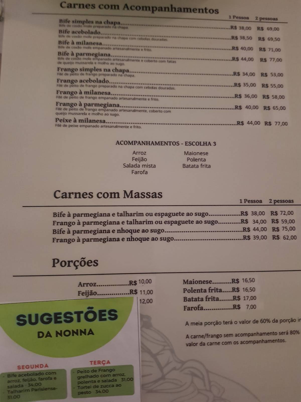 Restaurante Nonna Giovanna cardápio