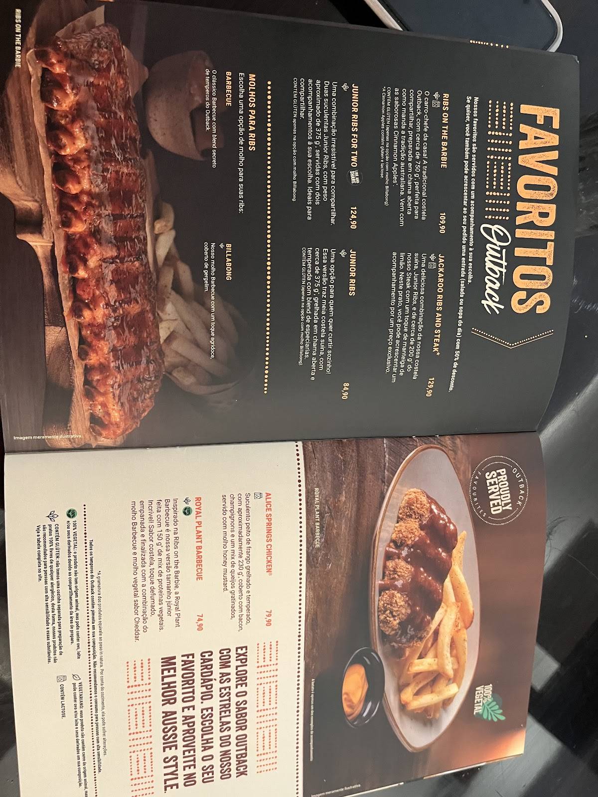 Outback Steakhouse - Salvador Shopping cardápio
