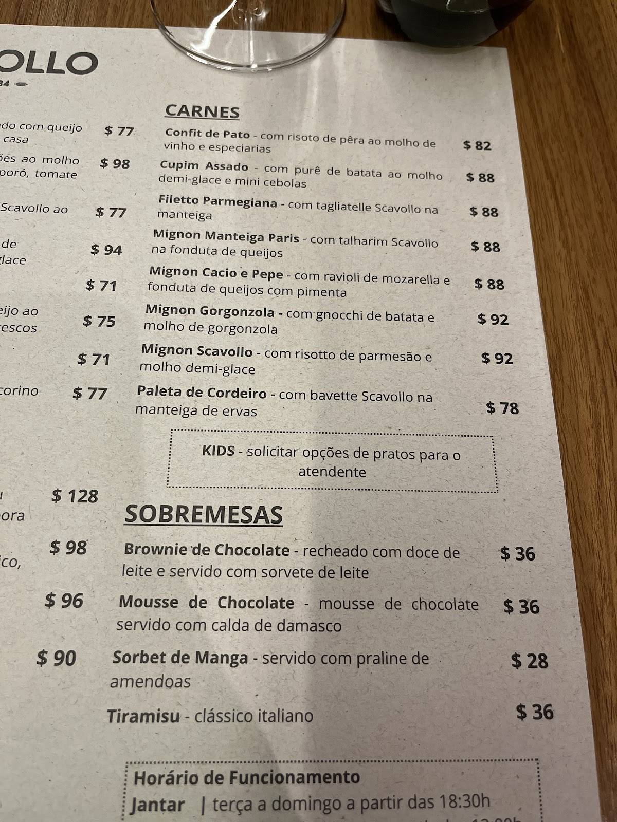 Restaurante Scavollo cardápio