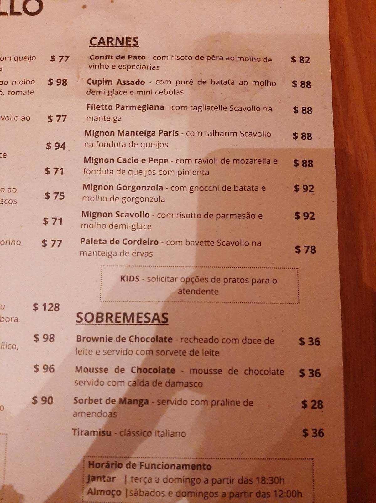 Restaurante Scavollo cardápio