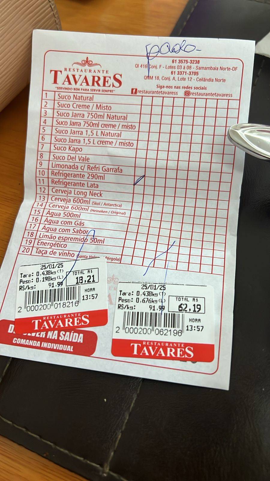 Restaurante Tavares - Ceilândia cardápio