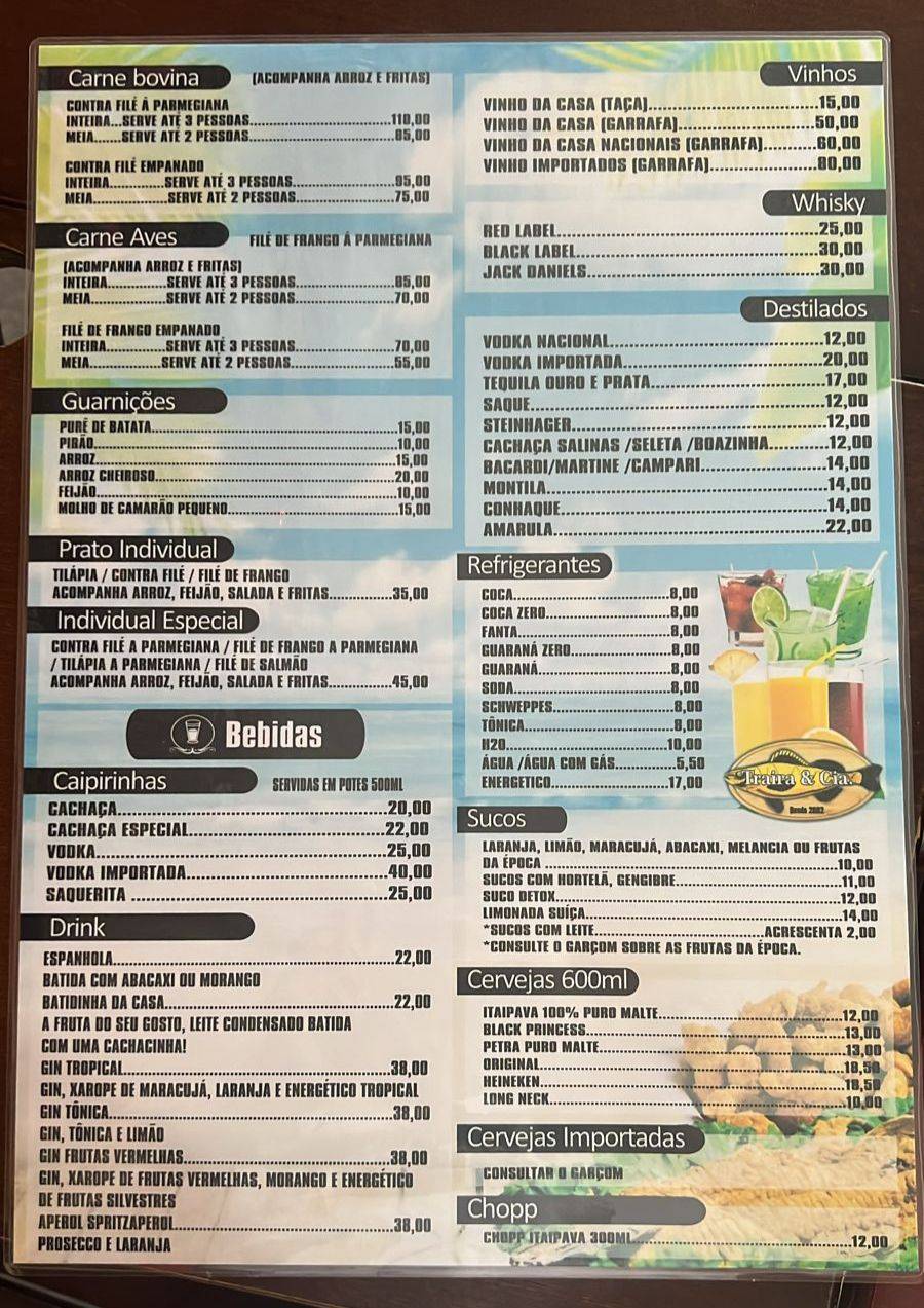 Restaurante Traíra & Cia cardápio
