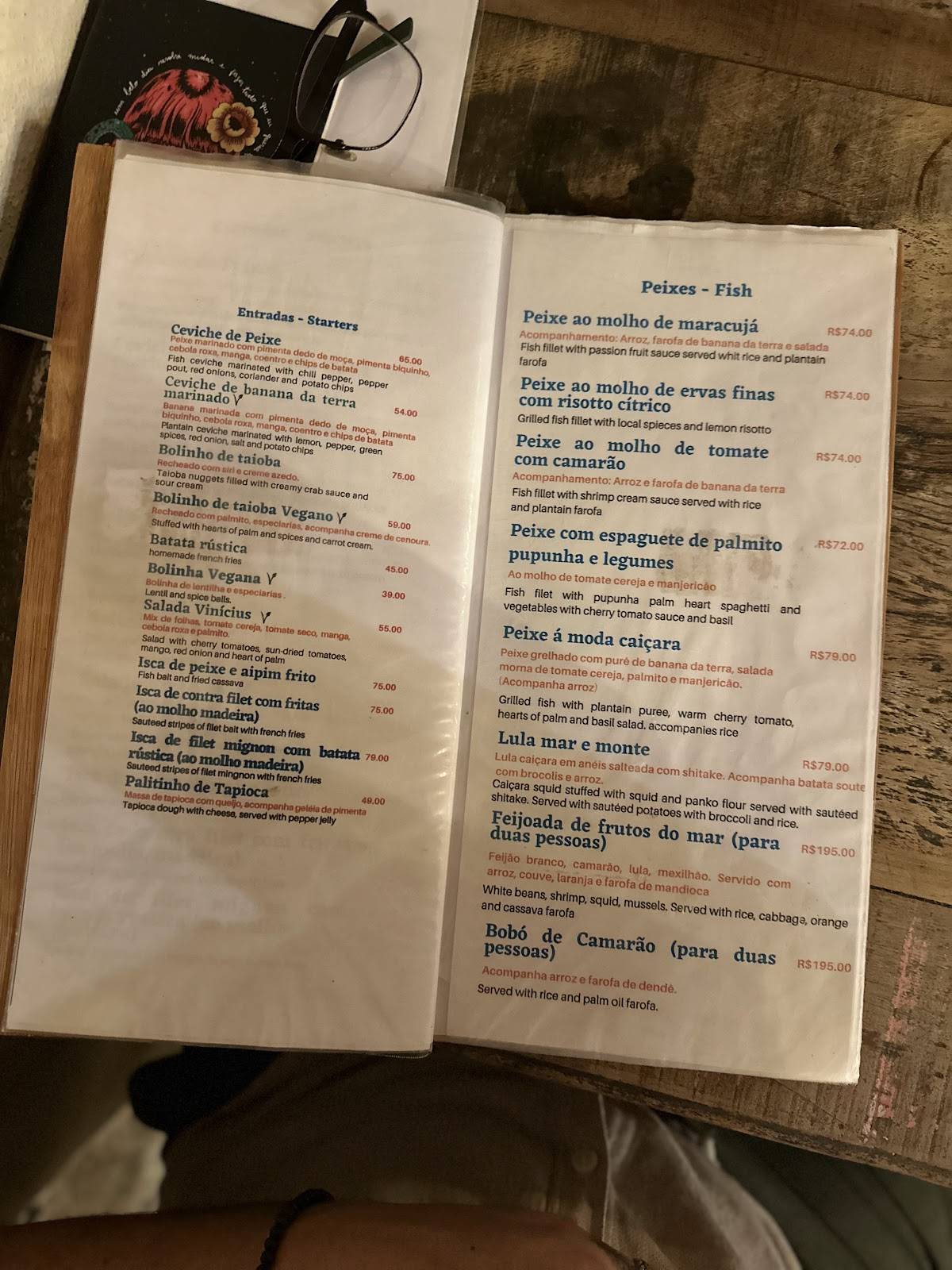 Restaurante Vinicius Paraty (Caiçara e Vegana ) cardápio