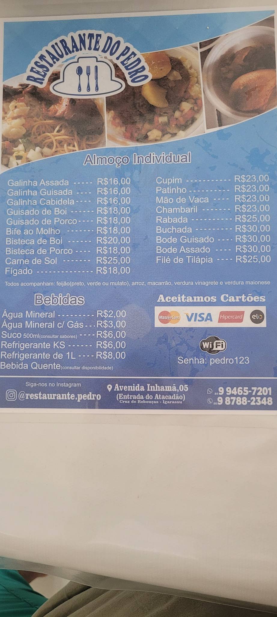 Restaurante do Pedro cardápio