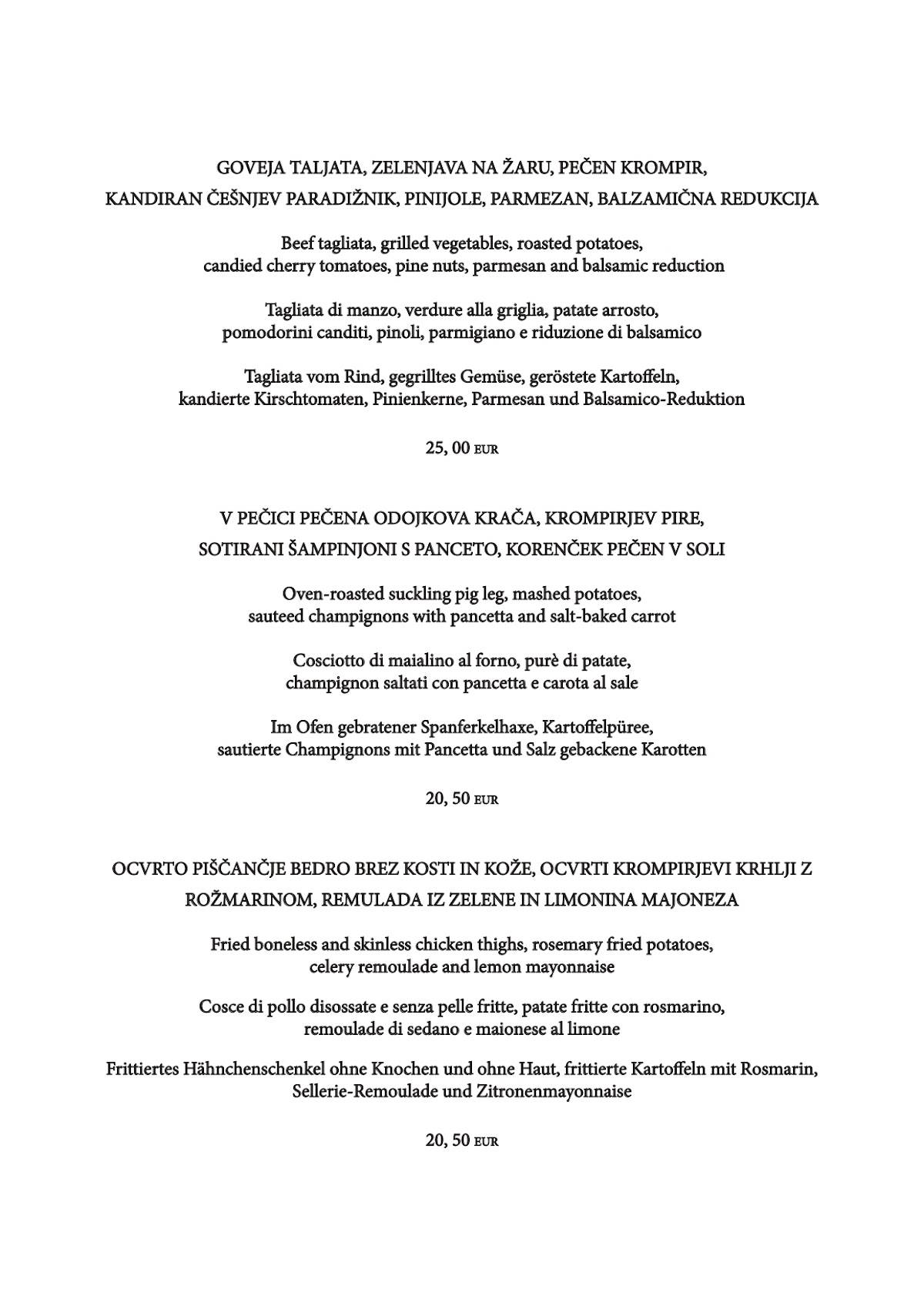 Menu di Restavracija Letni vrt 