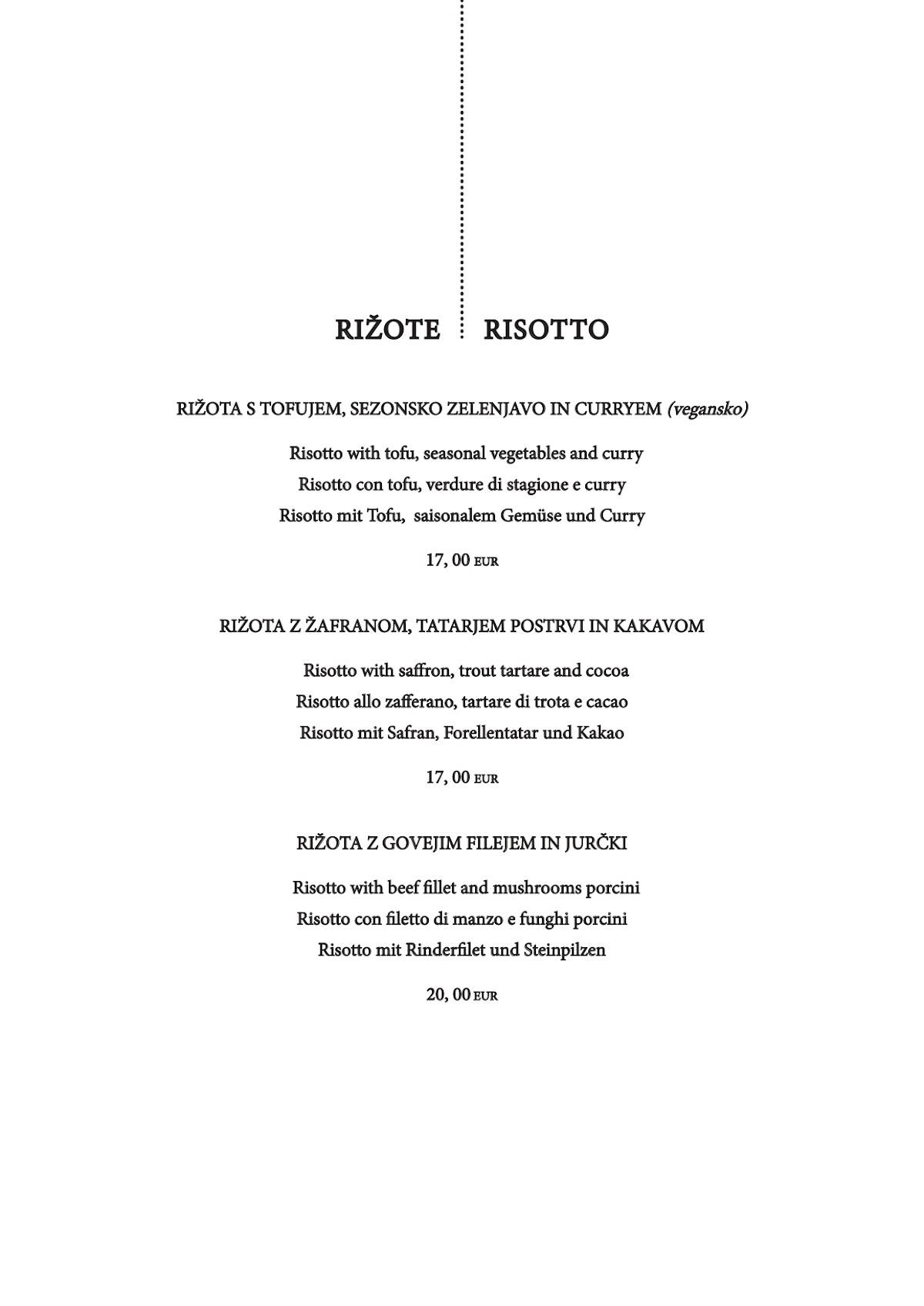 Menu di Restavracija Letni vrt 