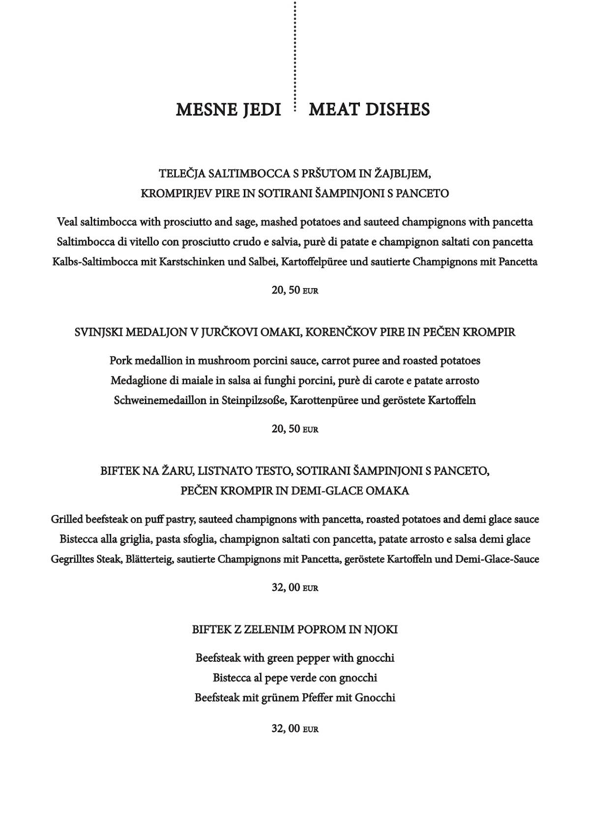Menu di Restavracija Letni vrt 