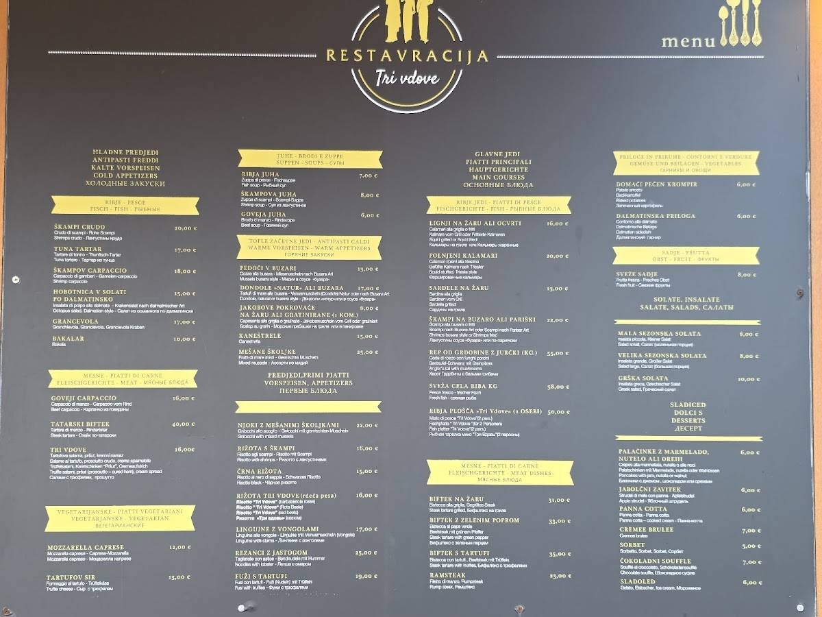 Menu di Restavracija Tri Vdove Piran 