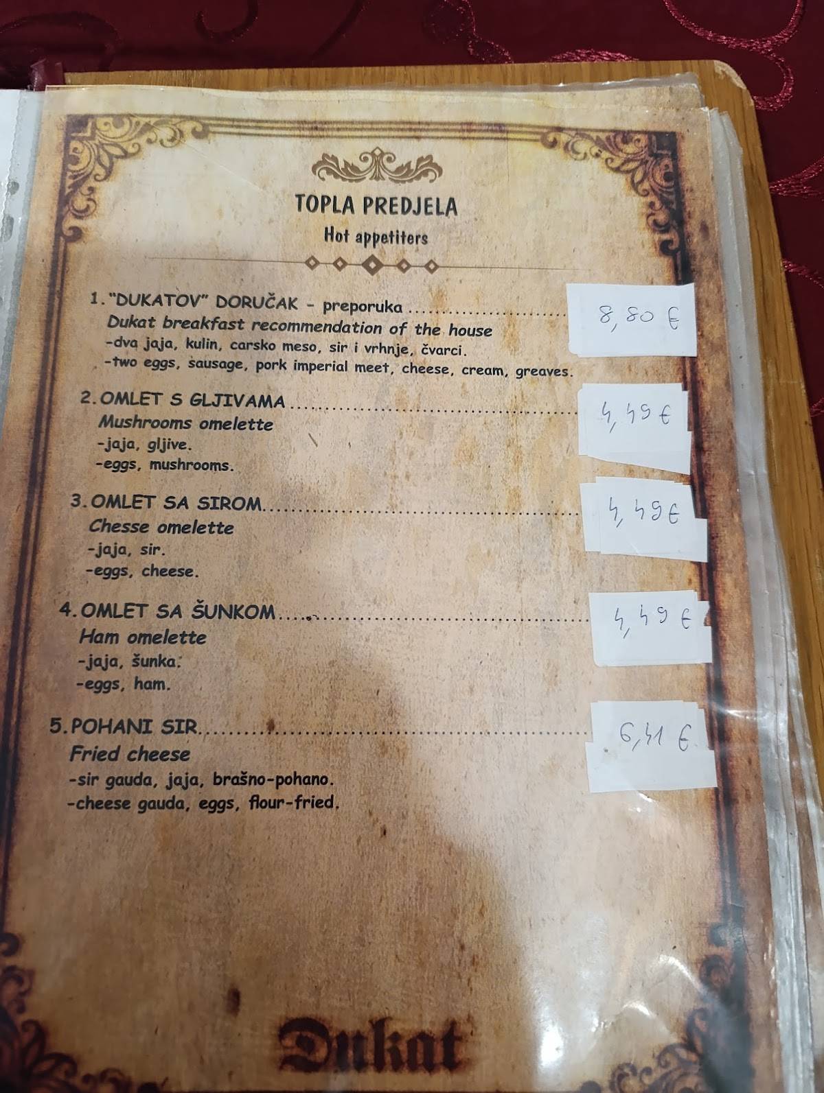 Menu di Restoran Dukat 