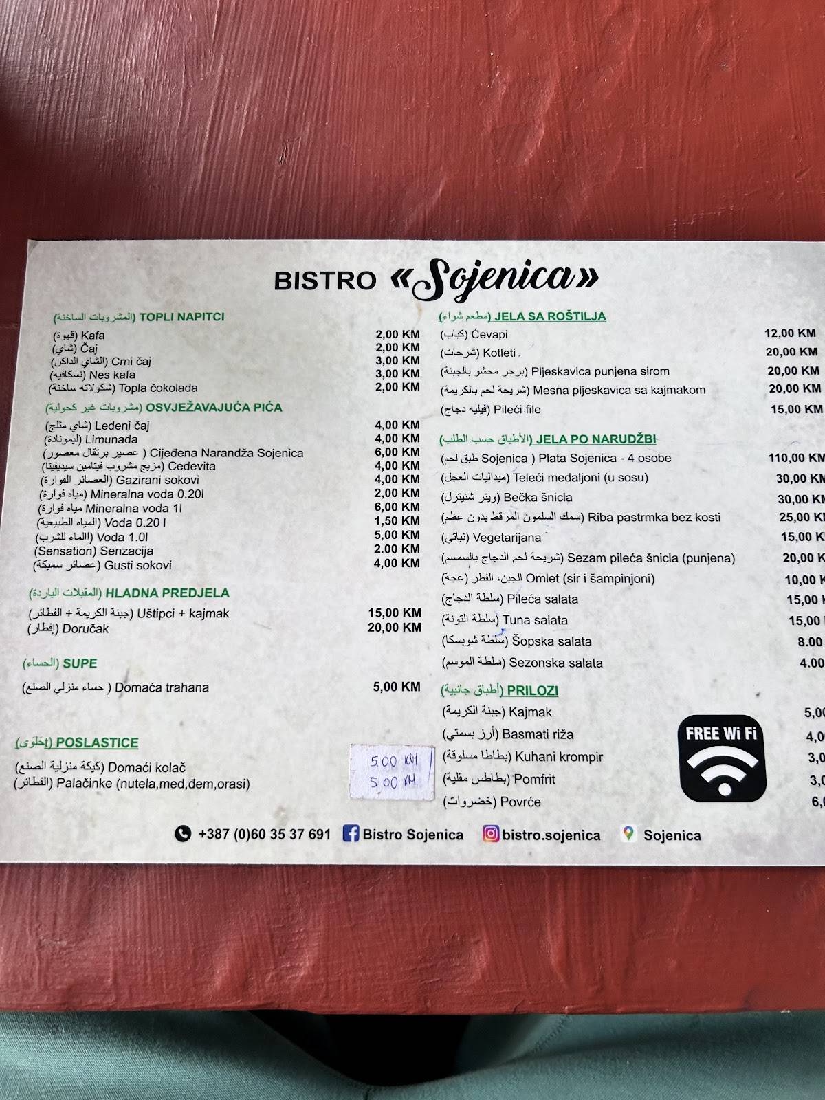 Menu de Restoran Sojenica