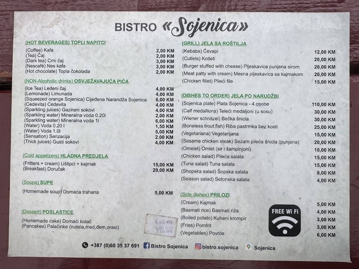 Menu de Restoran Sojenica