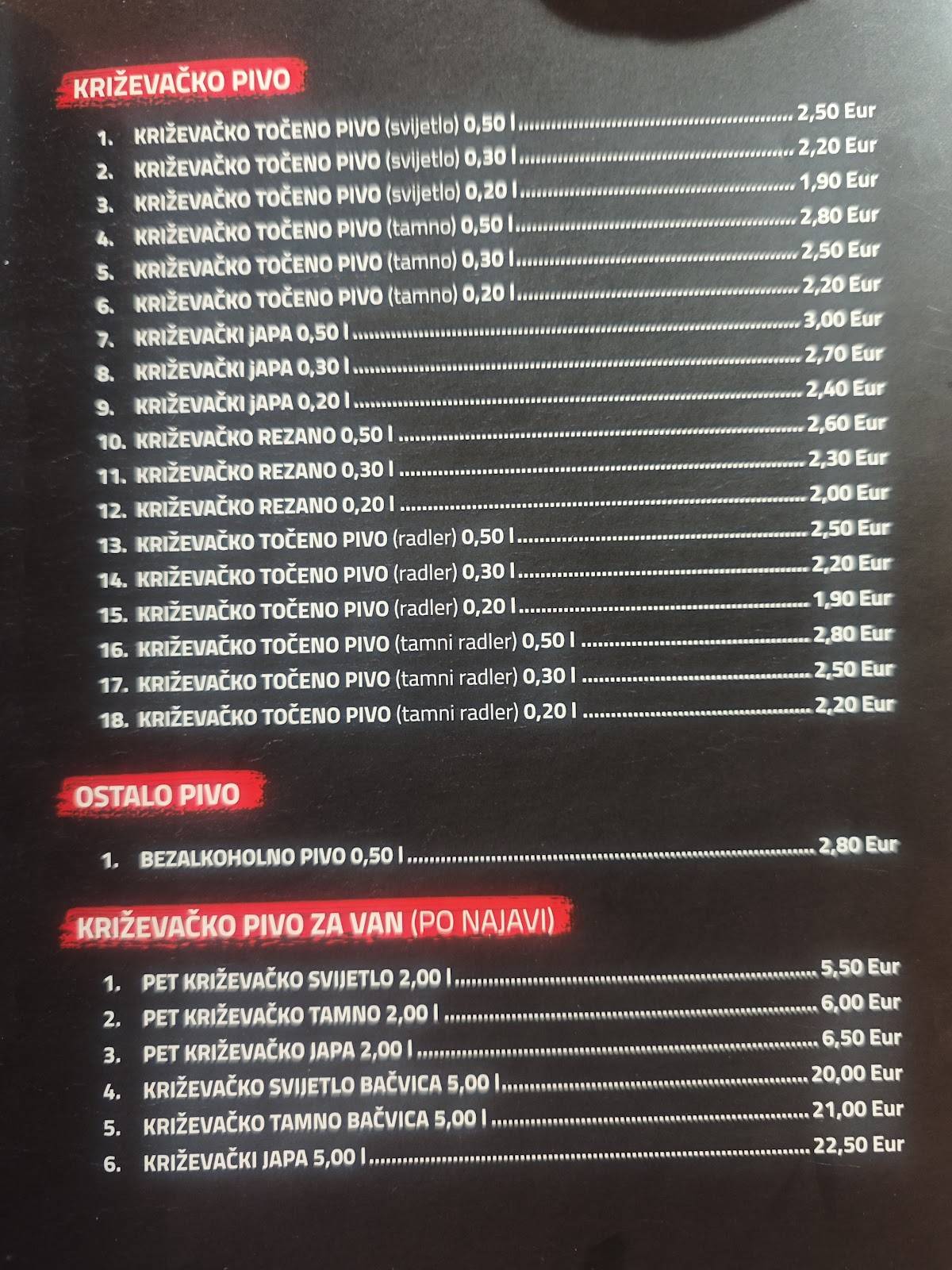 Menu di Restoran Tomislav/ Križevačka Pivovara 