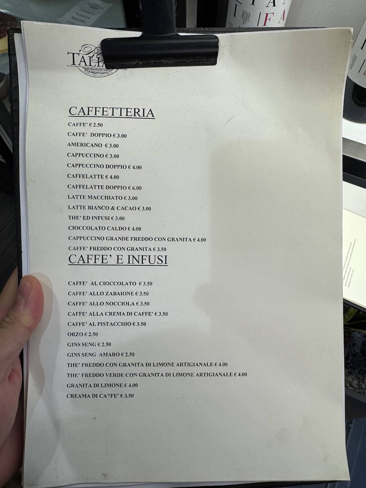 Menu di Taliani Roma 