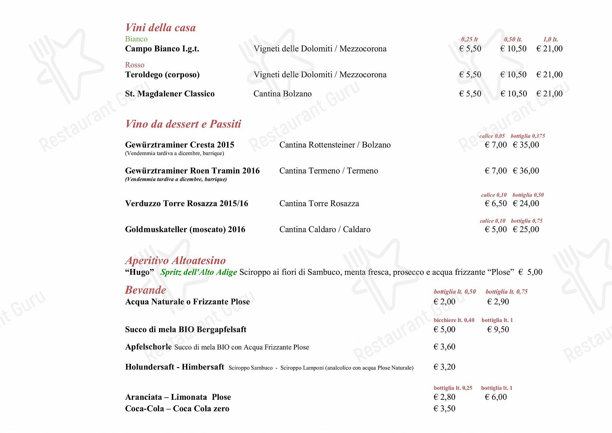 Menu bar per Ristorante Rifugio, Milano in Milano