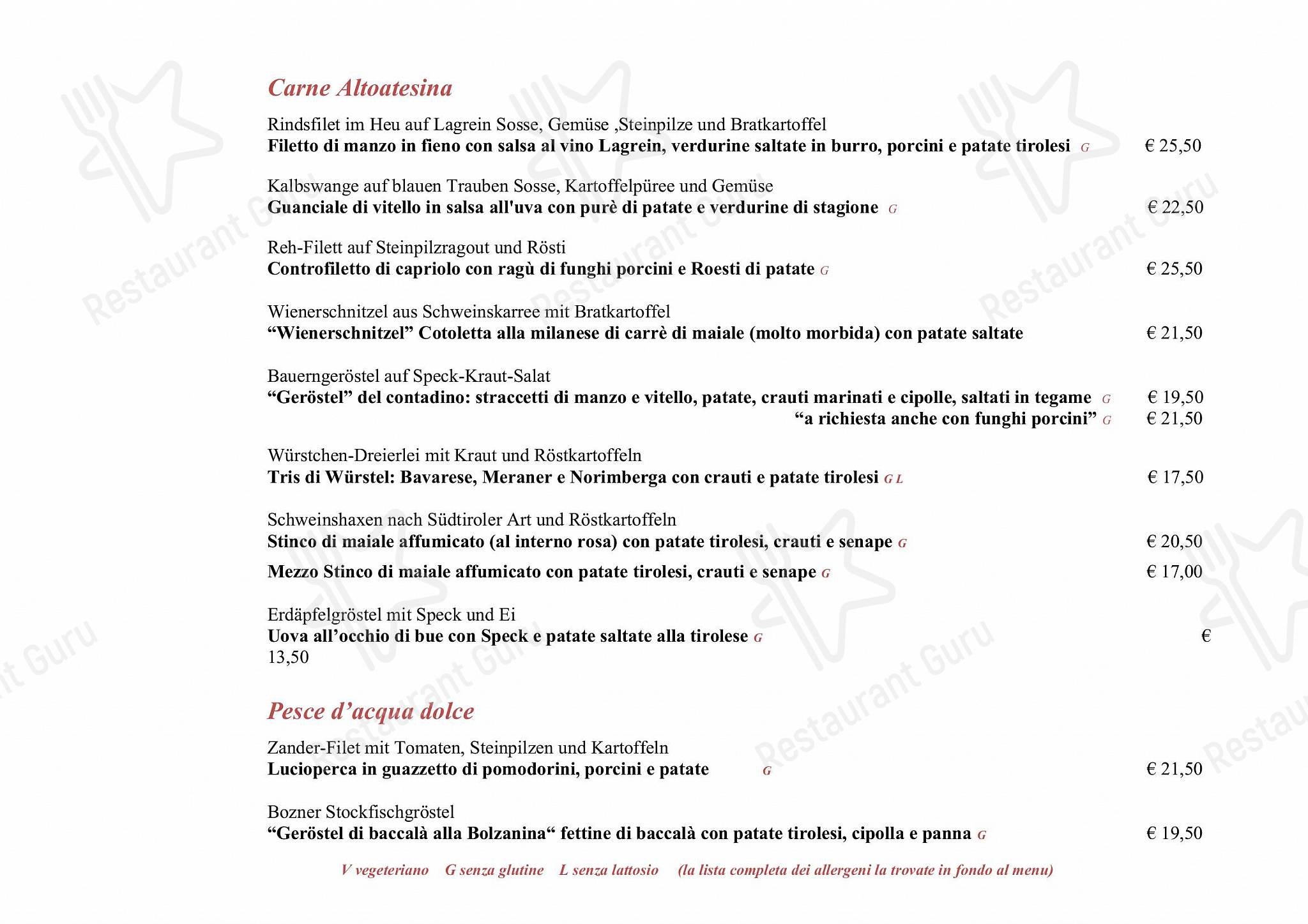 Menu bar per Ristorante Rifugio, Milano ristorante