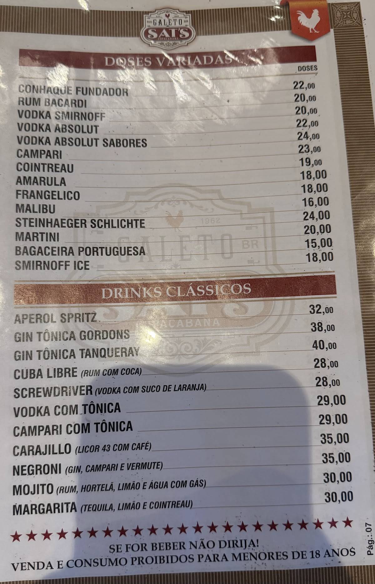 Galeto Sat's cardápio